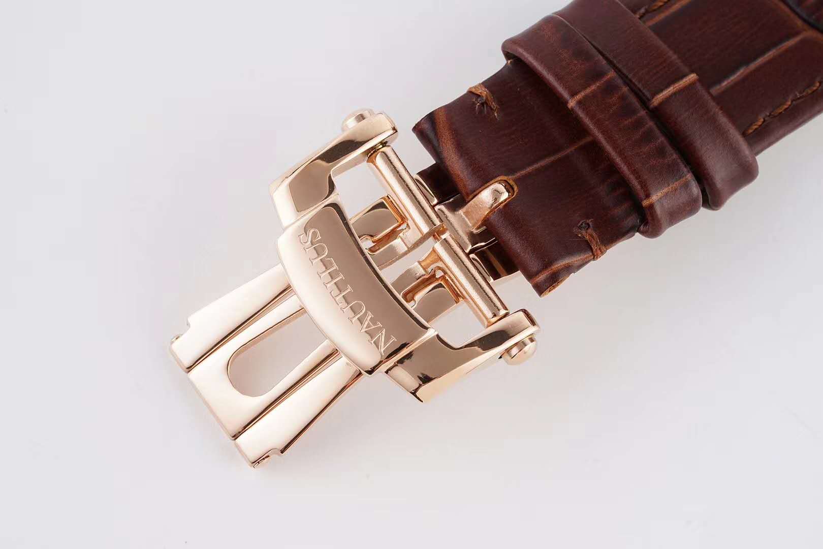 Nautilus Chronograph 5980/1AR in Steel and Rose Gold on Brown Leather Strap