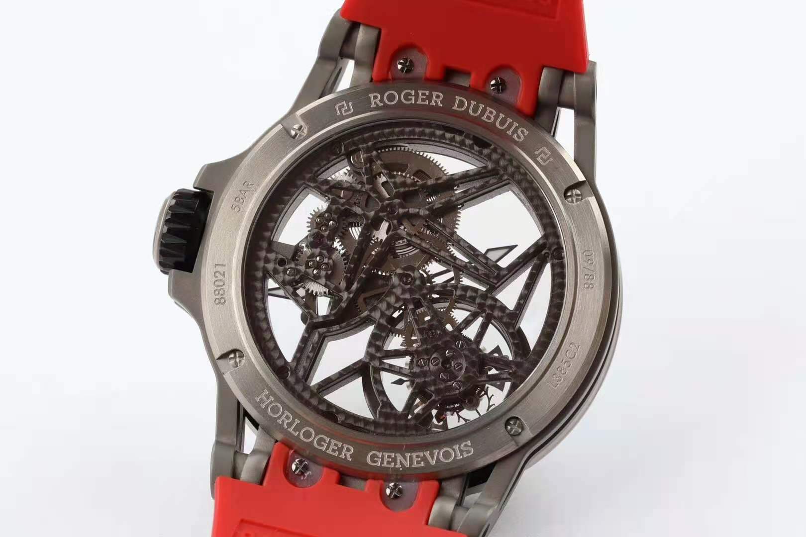 Excalibur Spider Skeleton Flying Tourbillon with Red Rubber Strap