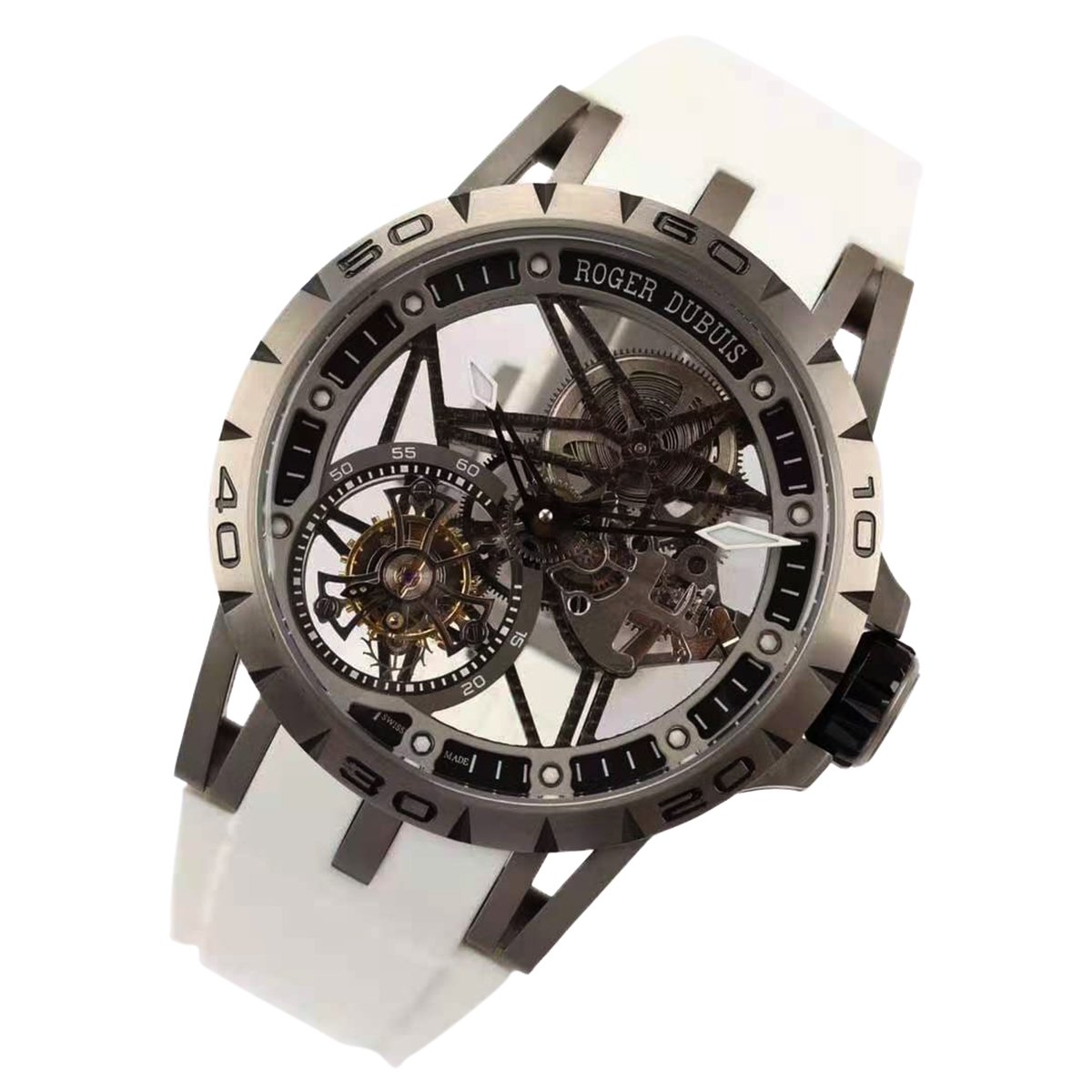 Excalibur Spider Skeleton Flying Tourbillon with White Rubber Strap
