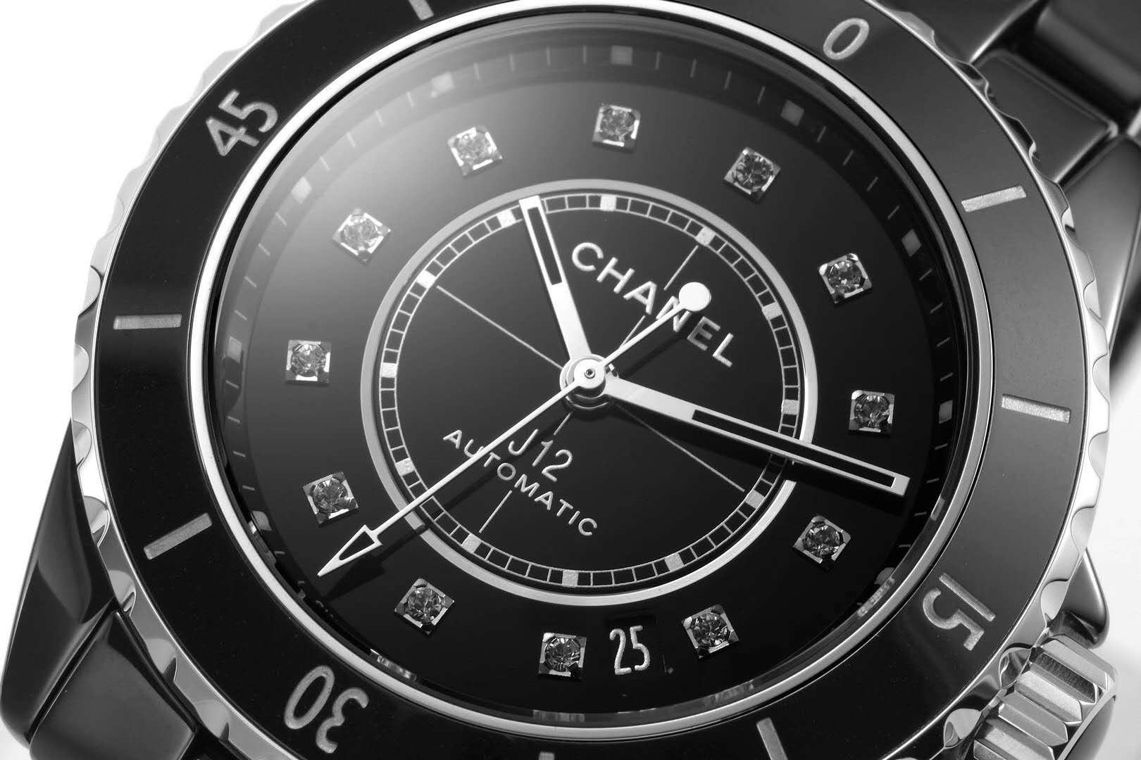 J12 Black Ceramic and Steel with D1am0nd Markers Ref: H5697