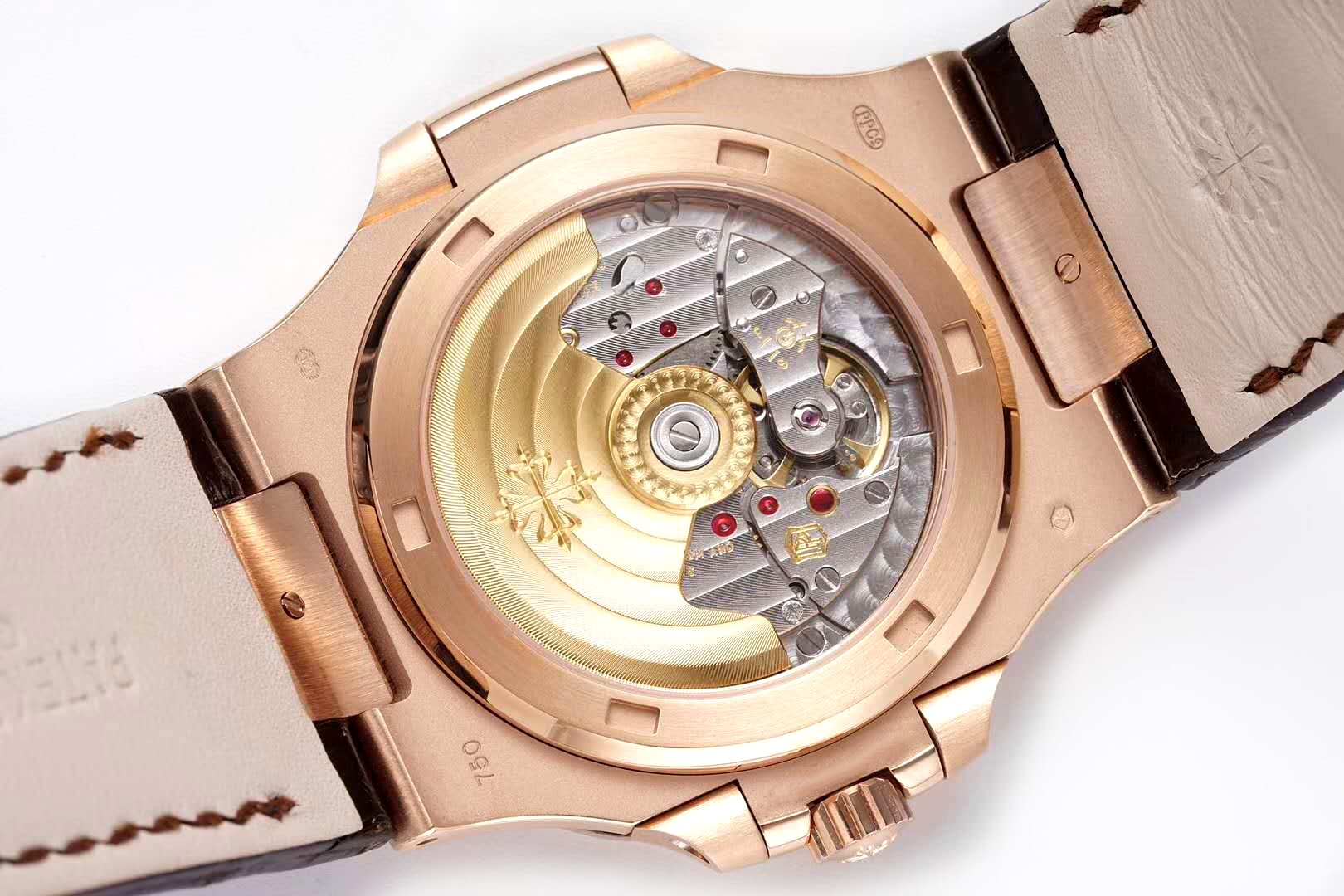 Nautilus Jumbo 5711 White Dial in Rose Gold with Brown Leather Strap