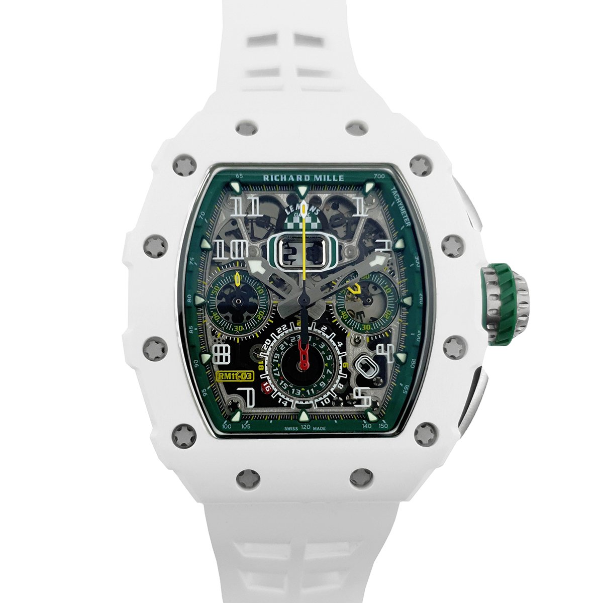 RM 011 Saint Tropez Polo Club White ATZ Ceramic and Titanium on White Rubber Strap