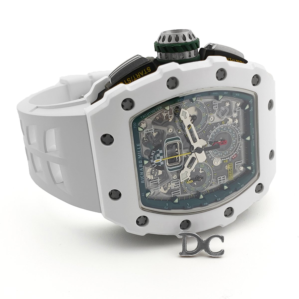 RM 011-02 Le Mans Classic Chronograph in Green on White Rubber Strap