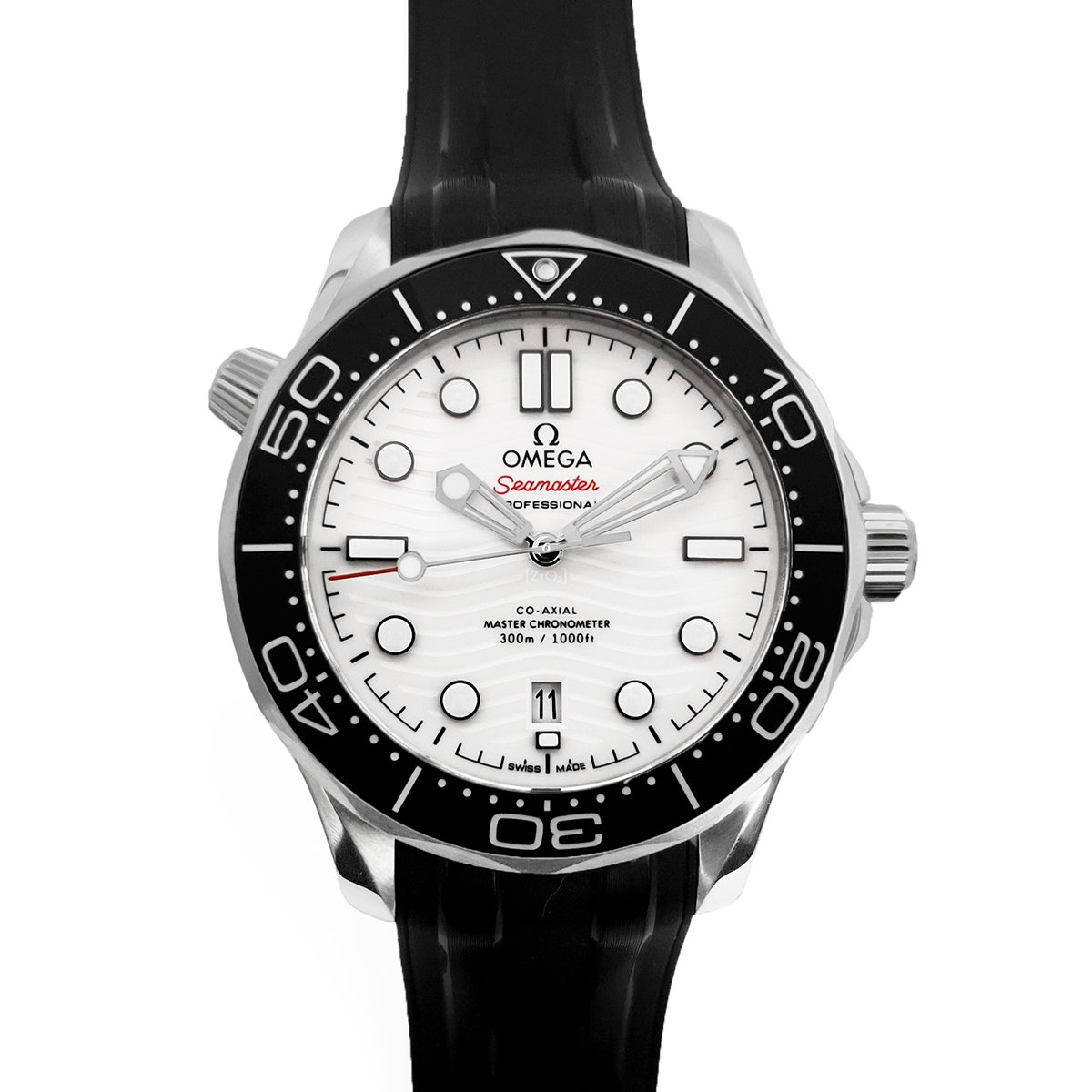 Seamaster Diver 300M Co-Axial Master Chronometer White Dial on Black Rubber Strap