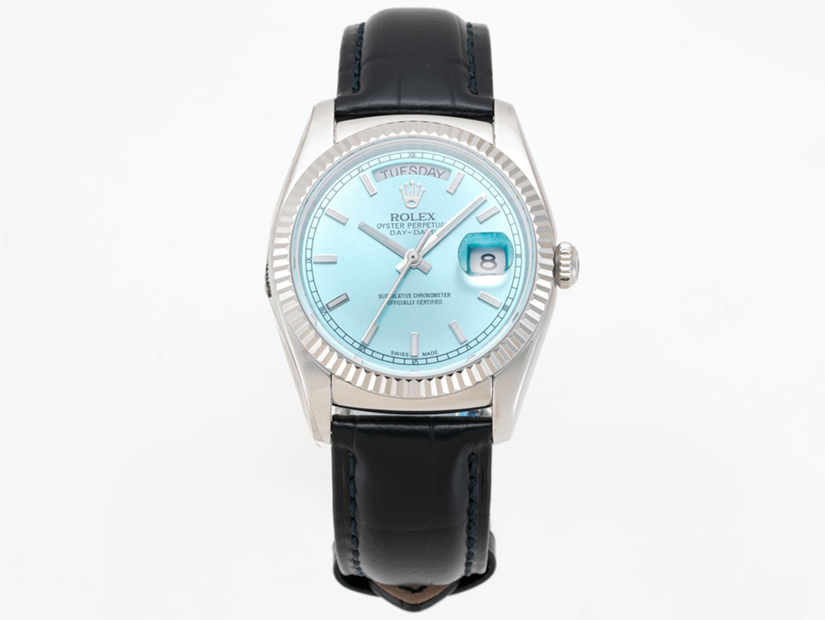 Day-Date 40 Ice Blue Dial in White Gold on Leather Strap
