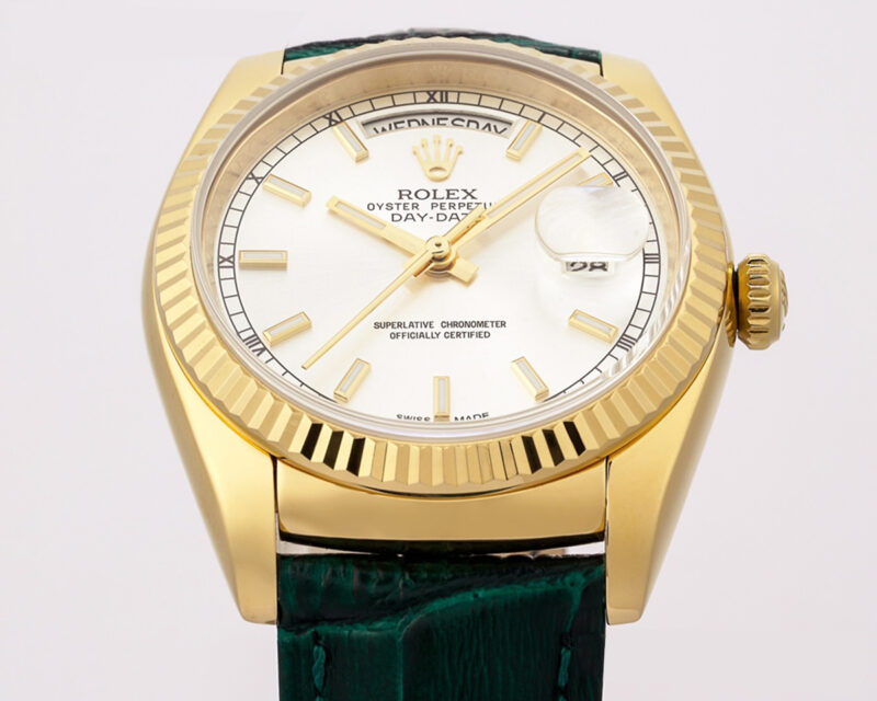 Day-Date 40 Green Dial in Yellow Gold on Leather Strap