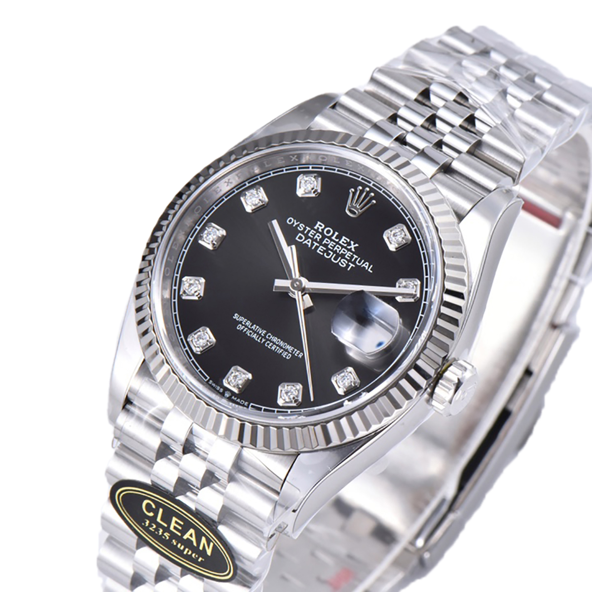 Datejust 36 126234 Bright Black Dial with D1am0nd Marker in Steel in Jubilee Bracelet