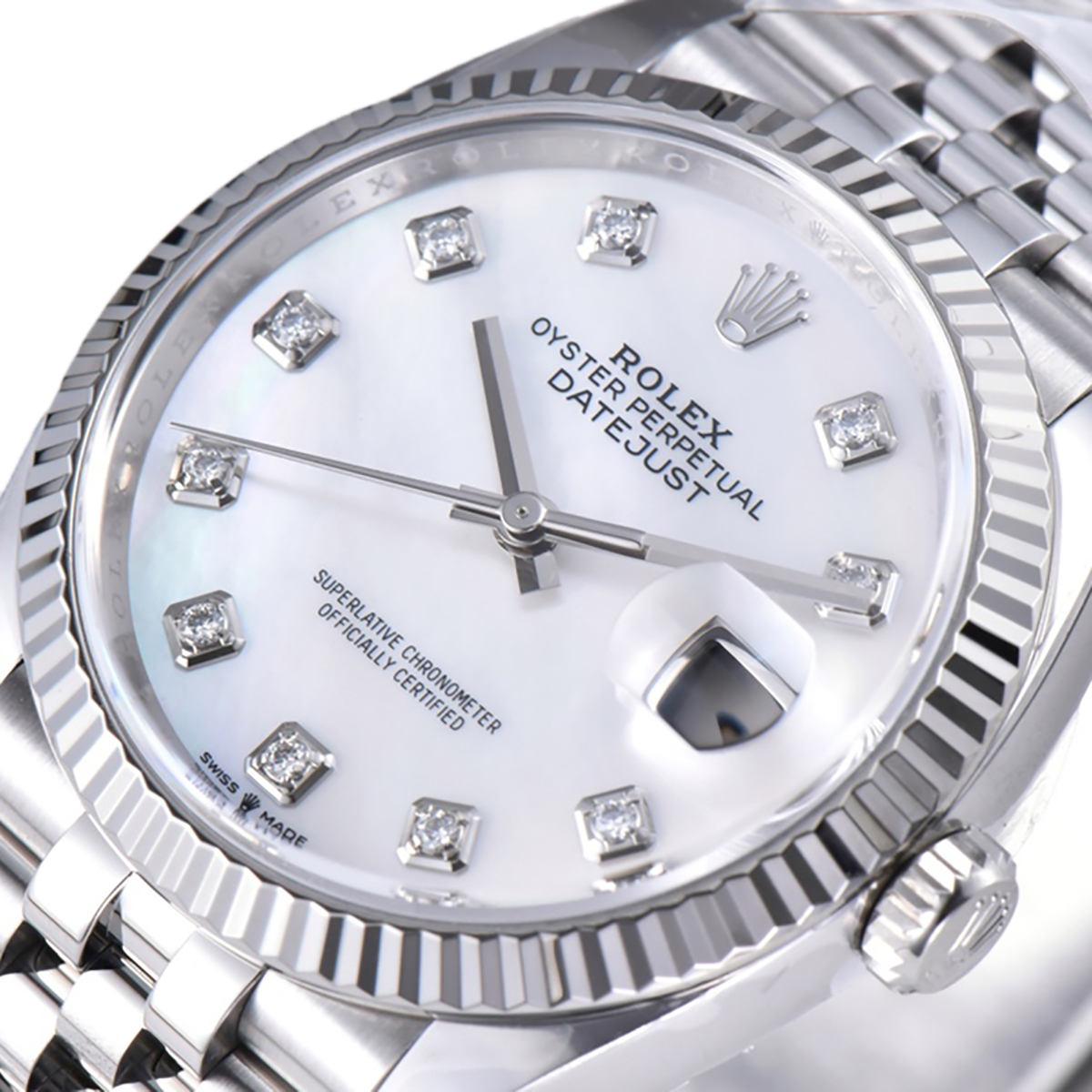 Datejust 36 126234 White MOP Dial with D1am0nd Marker in Steel in Jubilee Bracelet