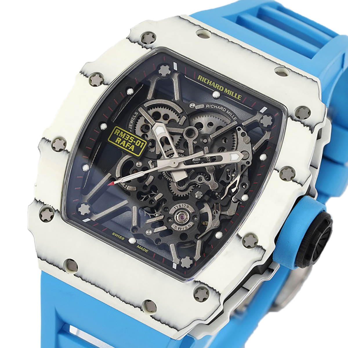 RM 035-01 Rafael Nadal White NTPT on Blue Rubber Strap (Sonic)