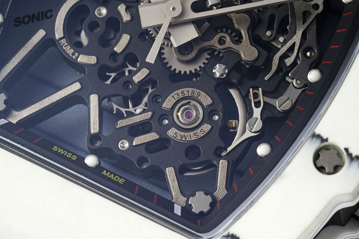 RM 035-01 Rafael Nadal White NTPT on Red Rubber Strap (Sonic)